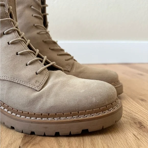 Sam Edelman Lex Combat Boots Cream Sesame Suede Leather Size 7 - Picture 12 of 13